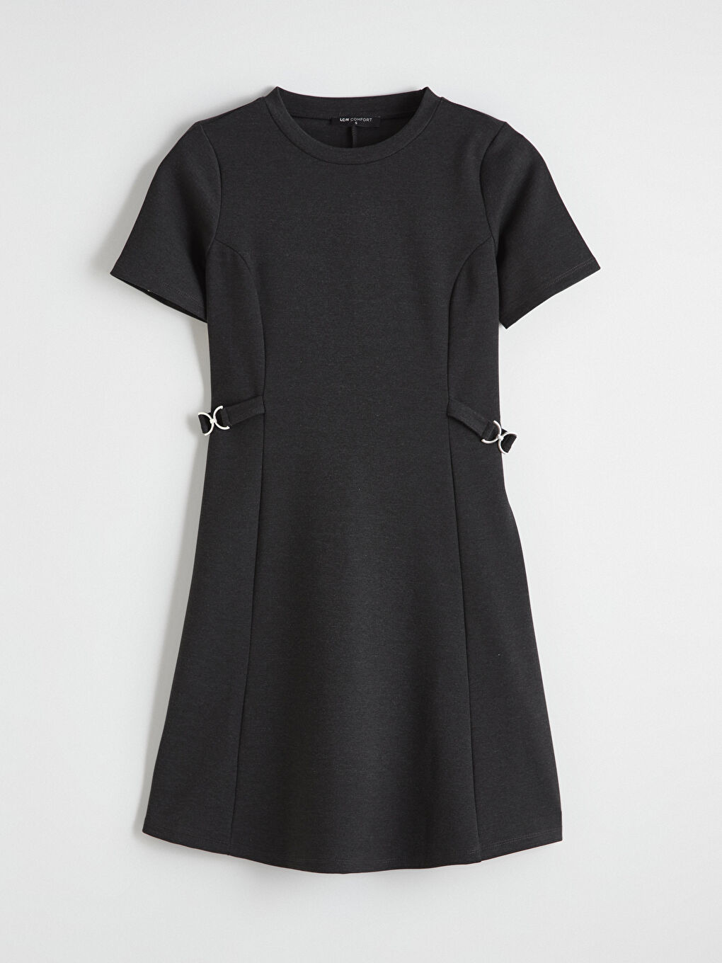 Antrasit Bisiklet Yaka Süs Kemer Detaylı Mini Elbise	-4