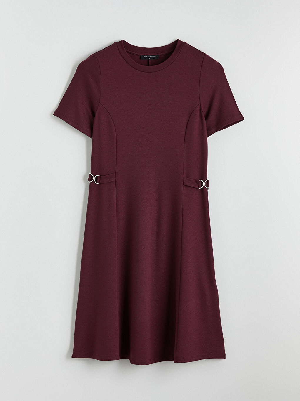 Bordo Bisiklet Yaka Süs Kemer Detaylı Mini Elbise	