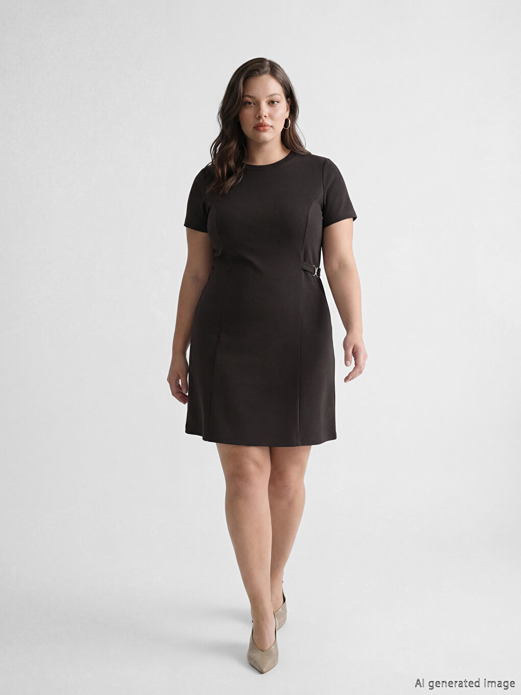 فستان ميني بياقة دائرية وتفاصيل حزام زخرفي.-1