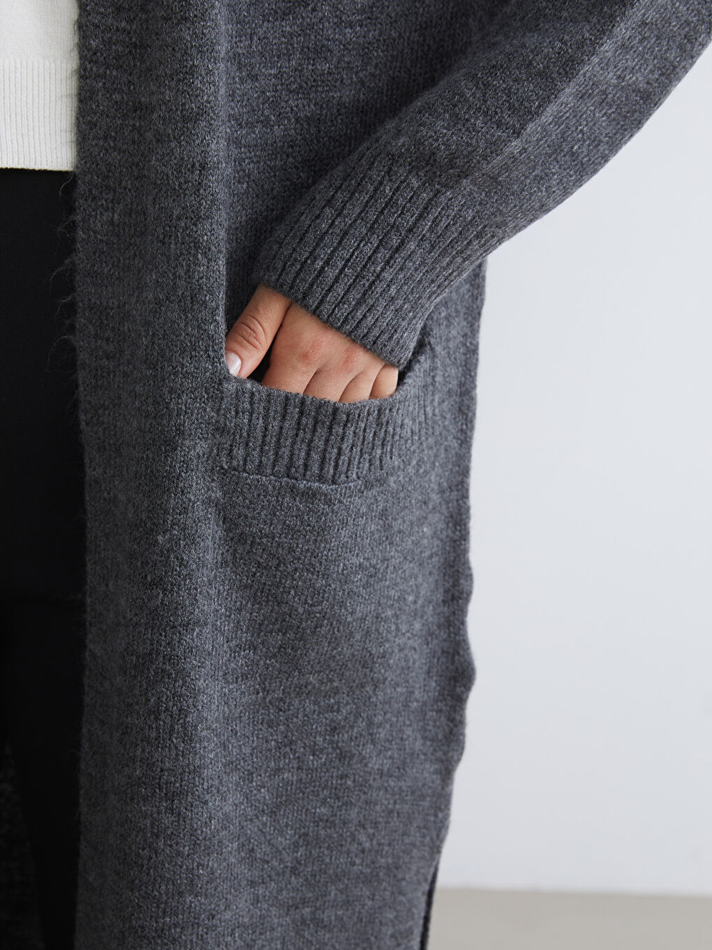 Gri Şal Yaka Kadın Triko Hırka-2