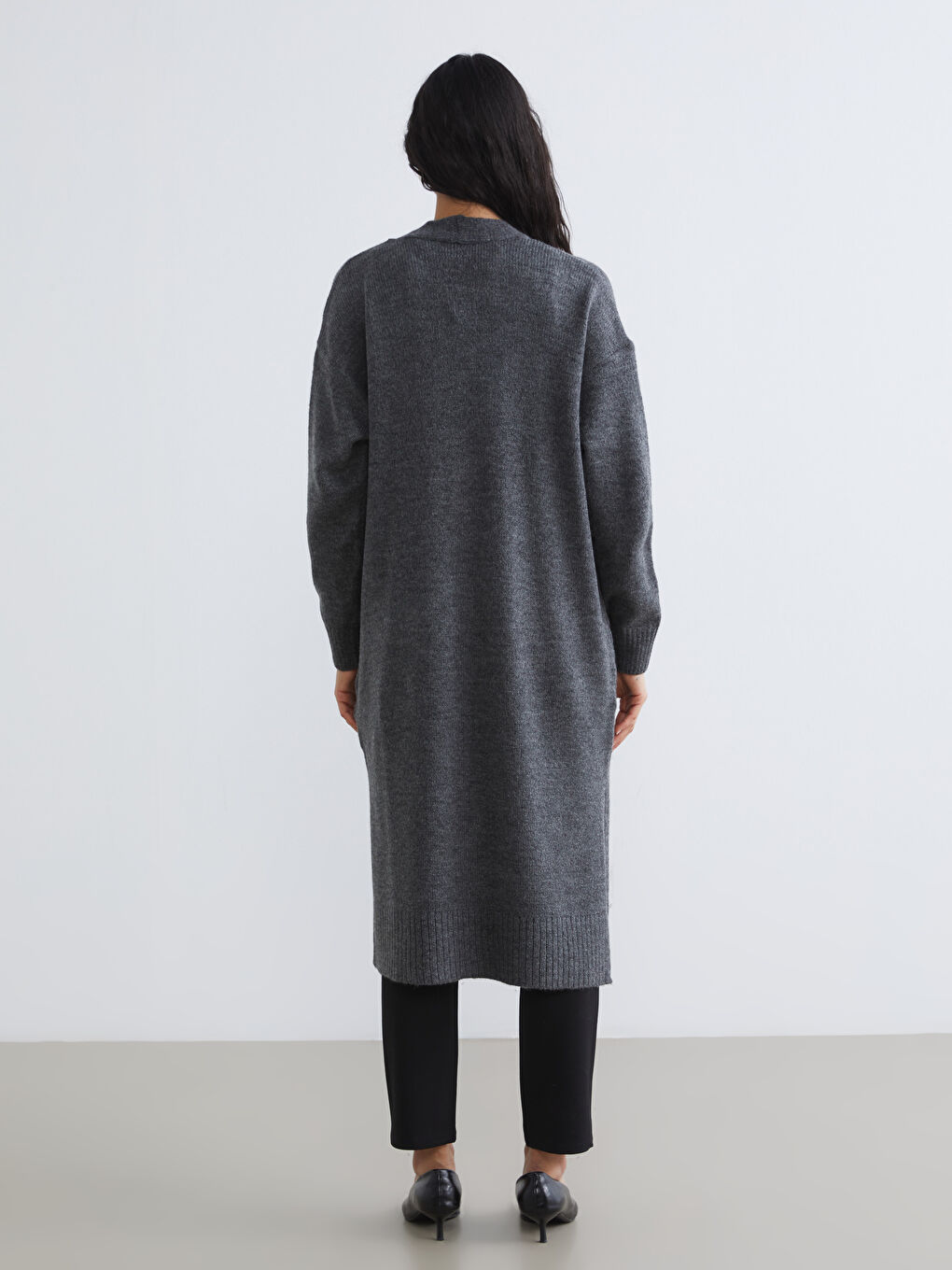 Gri Şal Yaka Kadın Triko Hırka-3