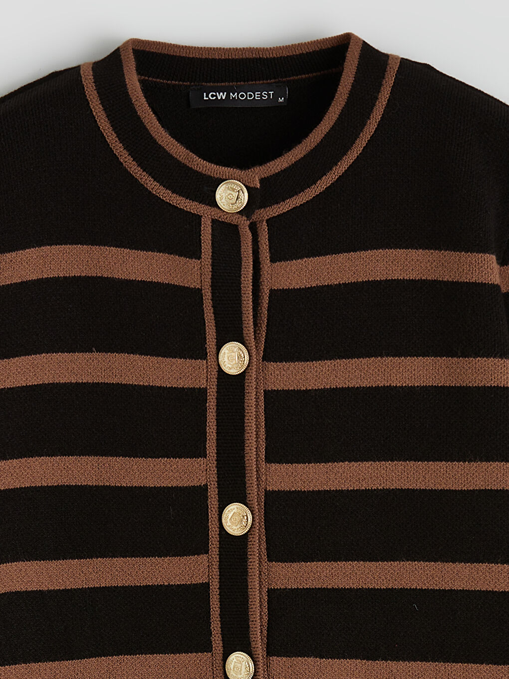 Kahverengi Bisiklet Yaka Çizgili Kadın Triko Hırka-1