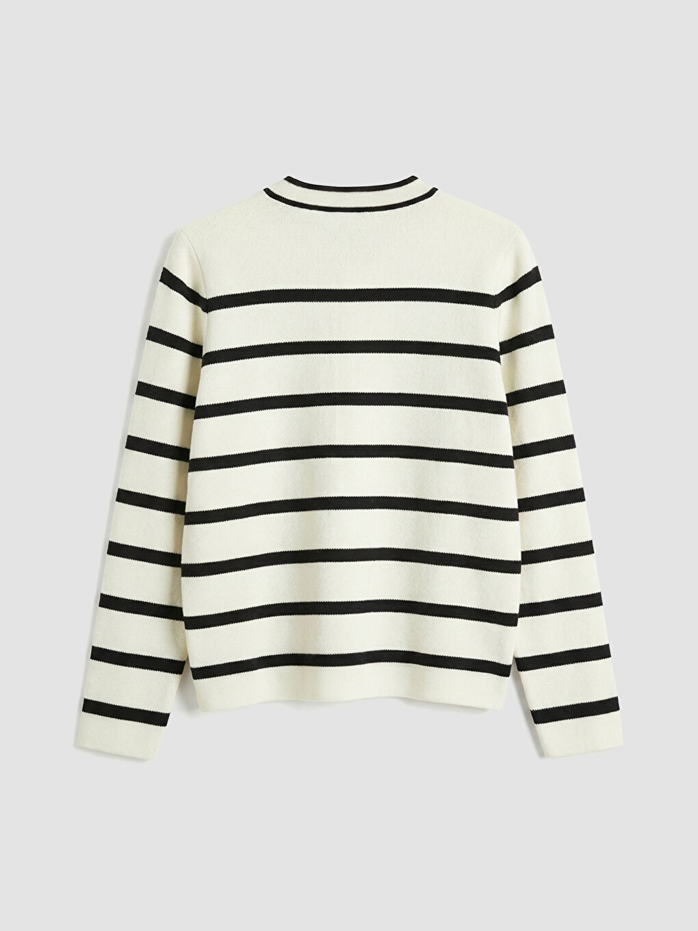 Ekru Bisiklet Yaka Çizgili Kadın Triko Hırka-1