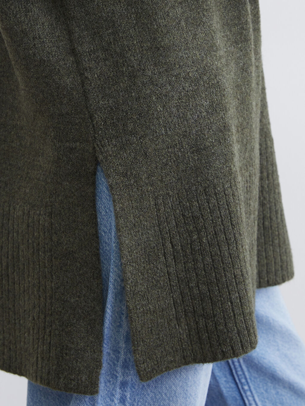 Haki Balıkçı Yaka Oversize Kadın Triko Tunik-2