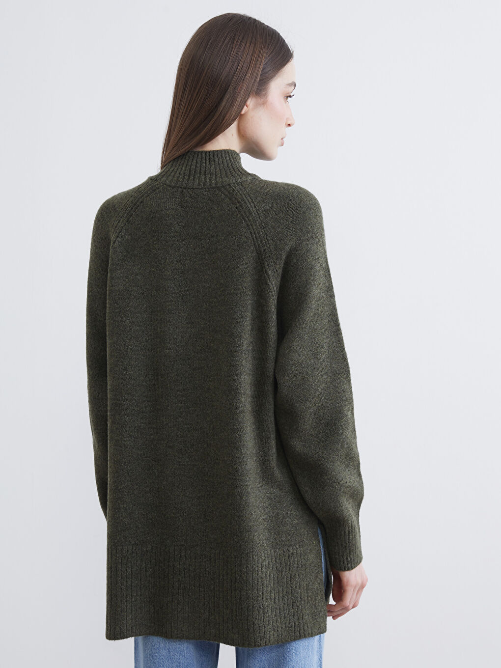 Haki Balıkçı Yaka Oversize Kadın Triko Tunik-3