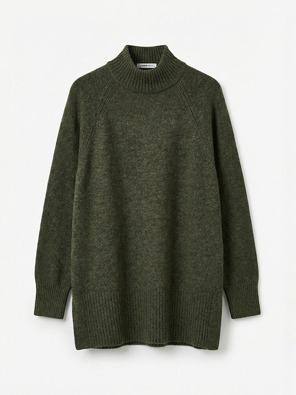 Haki Balıkçı Yaka Oversize Kadın Triko Tunik