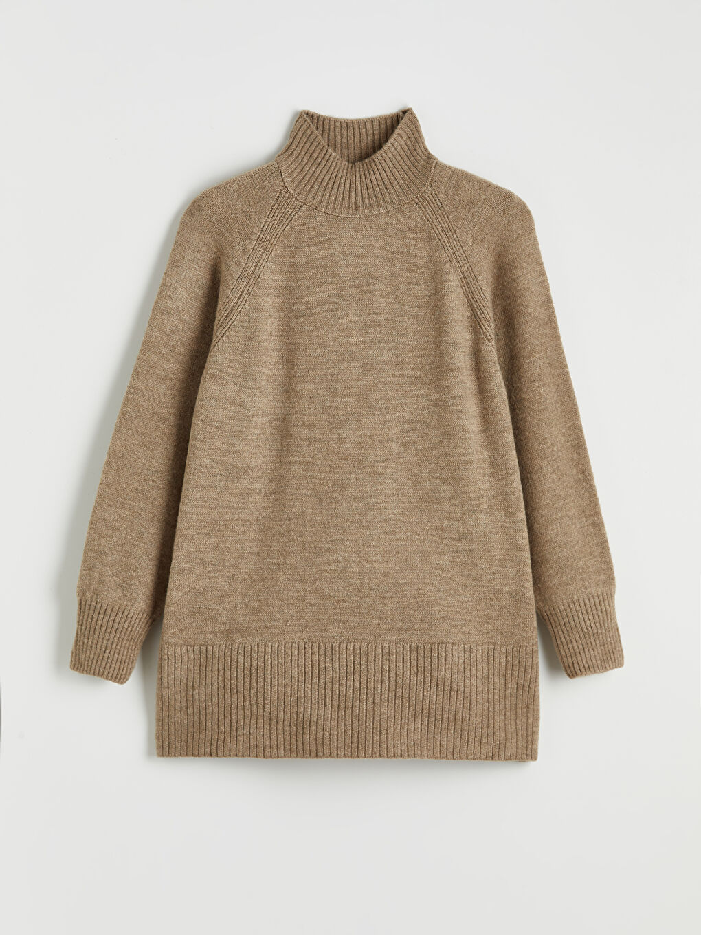 Bej Balıkçı Yaka Oversize Kadın Triko Tunik-4