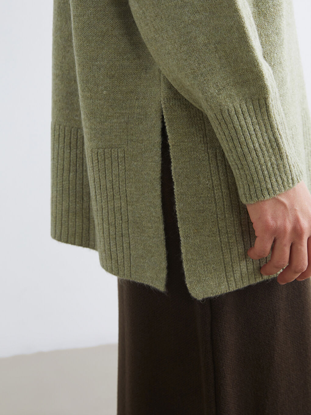 Yeşil Balıkçı Yaka Oversize Kadın Triko Tunik-2