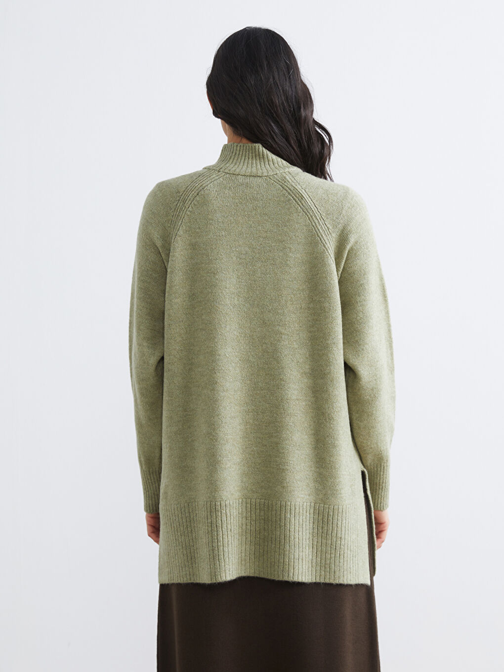 Yeşil Balıkçı Yaka Oversize Kadın Triko Tunik-3