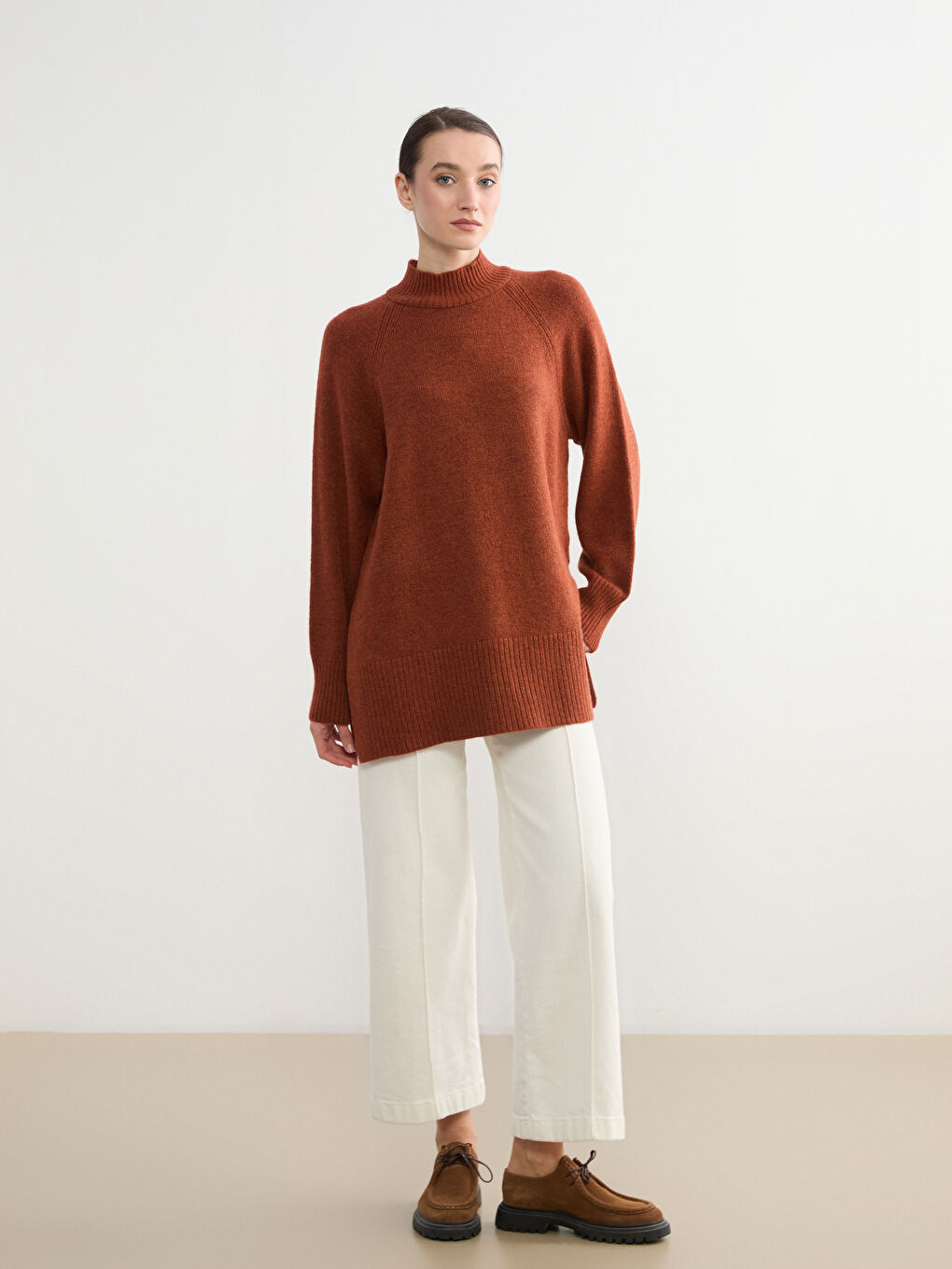 Women's Oversized Knit Tunic with a Turtleneck-1