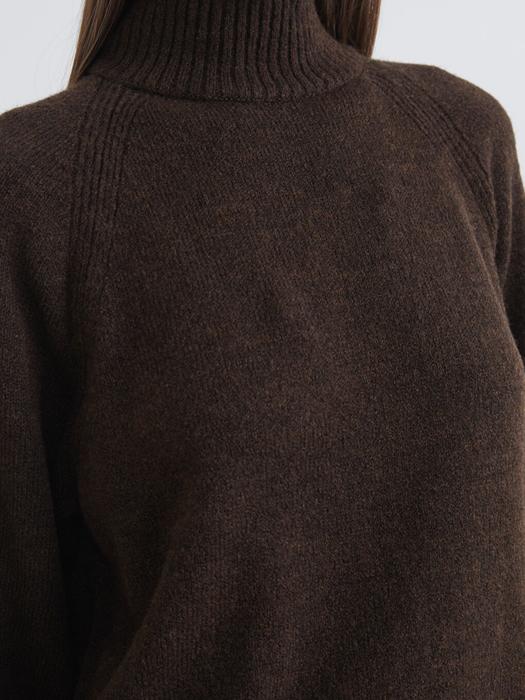 Kahverengi Balıkçı Yaka Oversize Kadın Triko Tunik-2