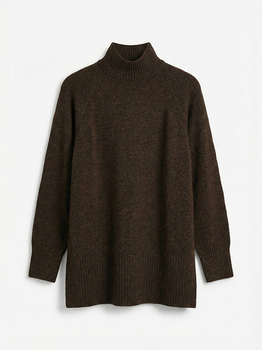 Kahverengi Balıkçı Yaka Oversize Kadın Triko Tunik