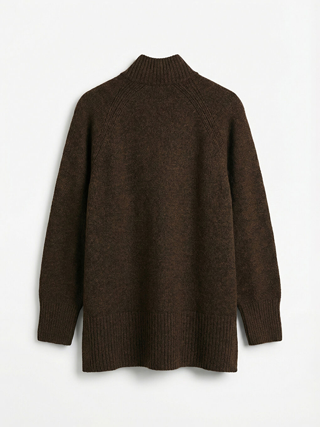 Kahverengi Balıkçı Yaka Oversize Kadın Triko Tunik-1