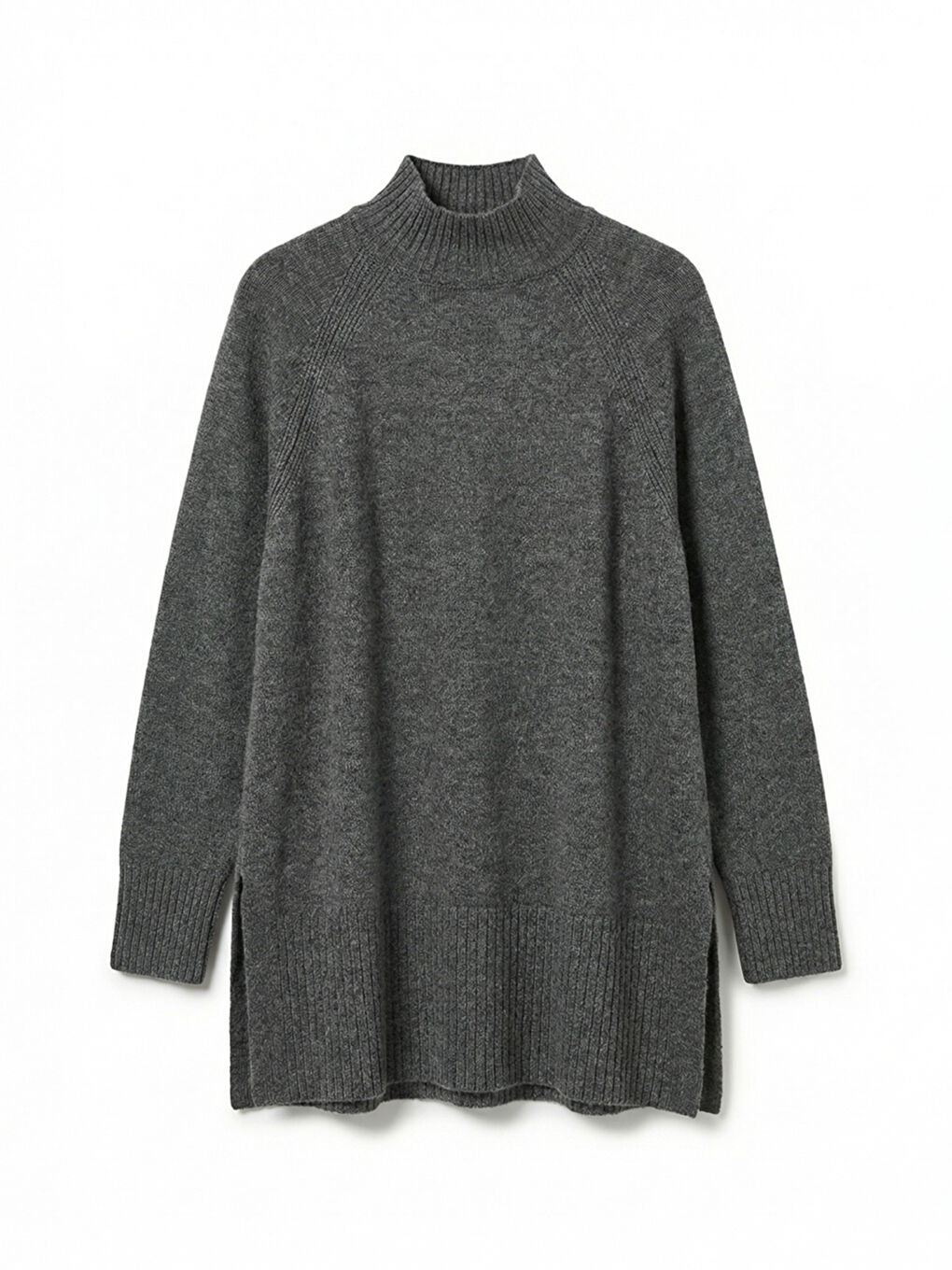 Antrasit Balıkçı Yaka Oversize Kadın Triko Tunik-4