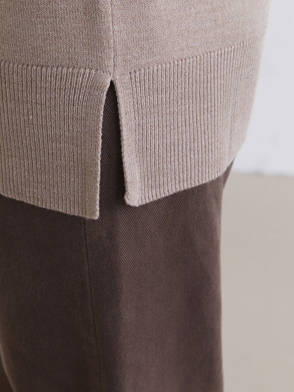 Bej Bisiklet Yaka Kadın Triko Tunik-2