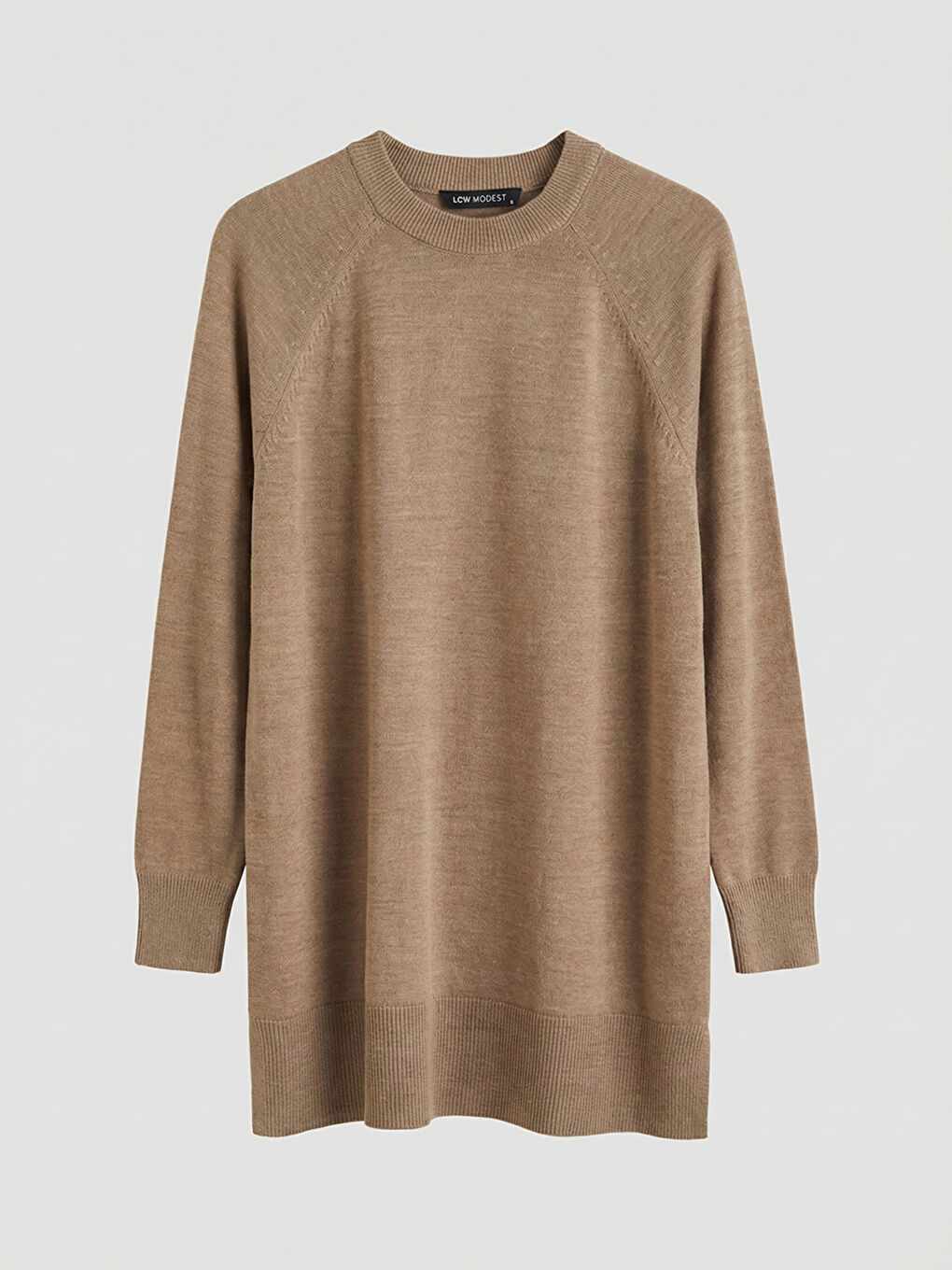 Bej Bisiklet Yaka Kadın Triko Tunik-4