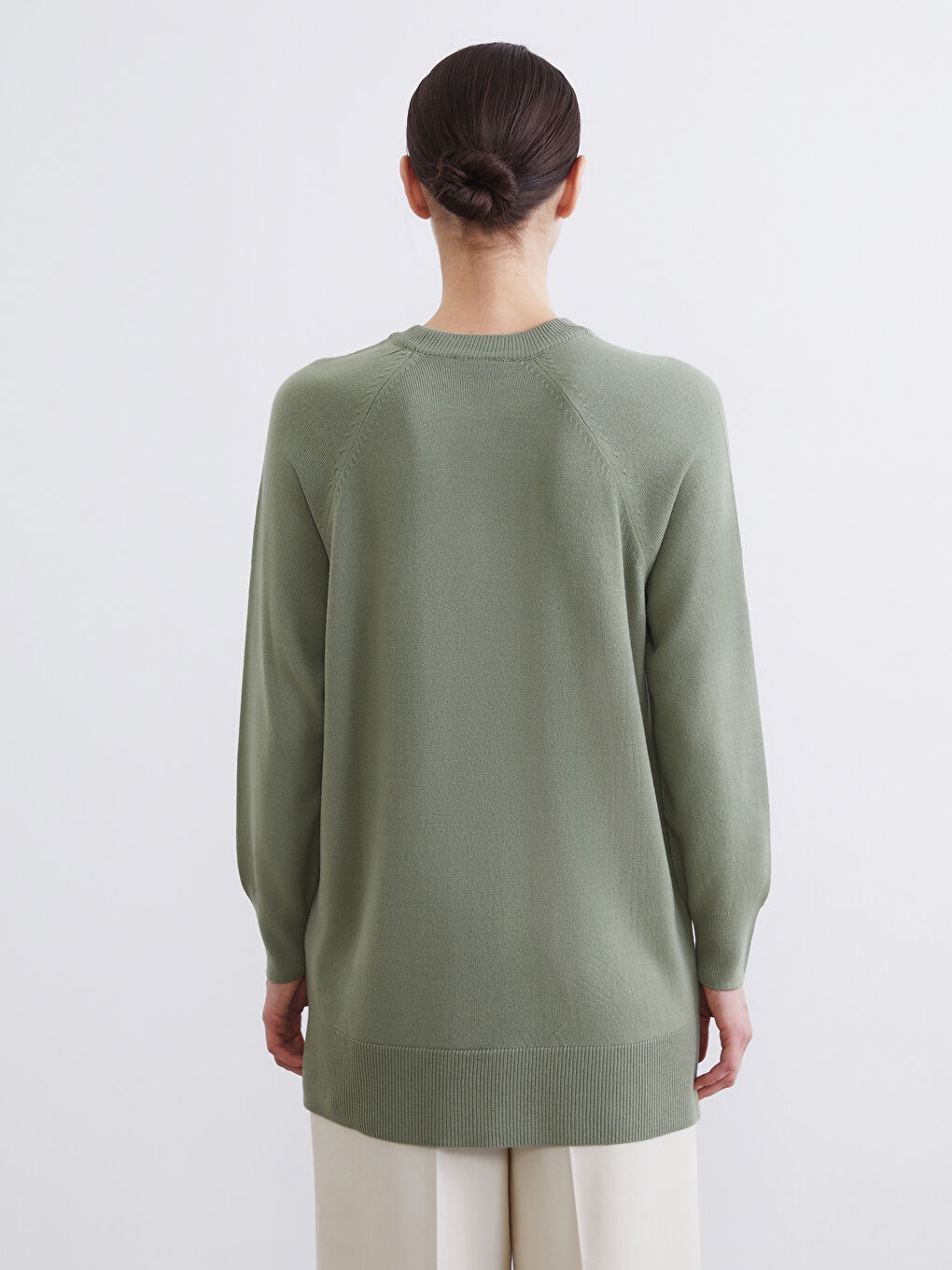 Yeşil Bisiklet Yaka Kadın Triko Tunik-3