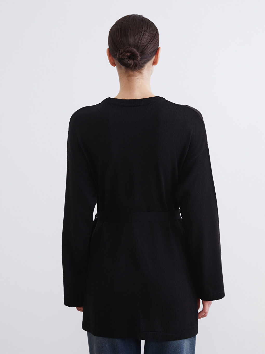 Siyah Kendinden Desenli Kadın Triko Tunik-3