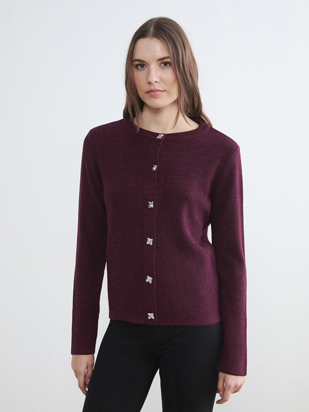 Bordo Bisiklet Yaka Kadın Triko Hırka