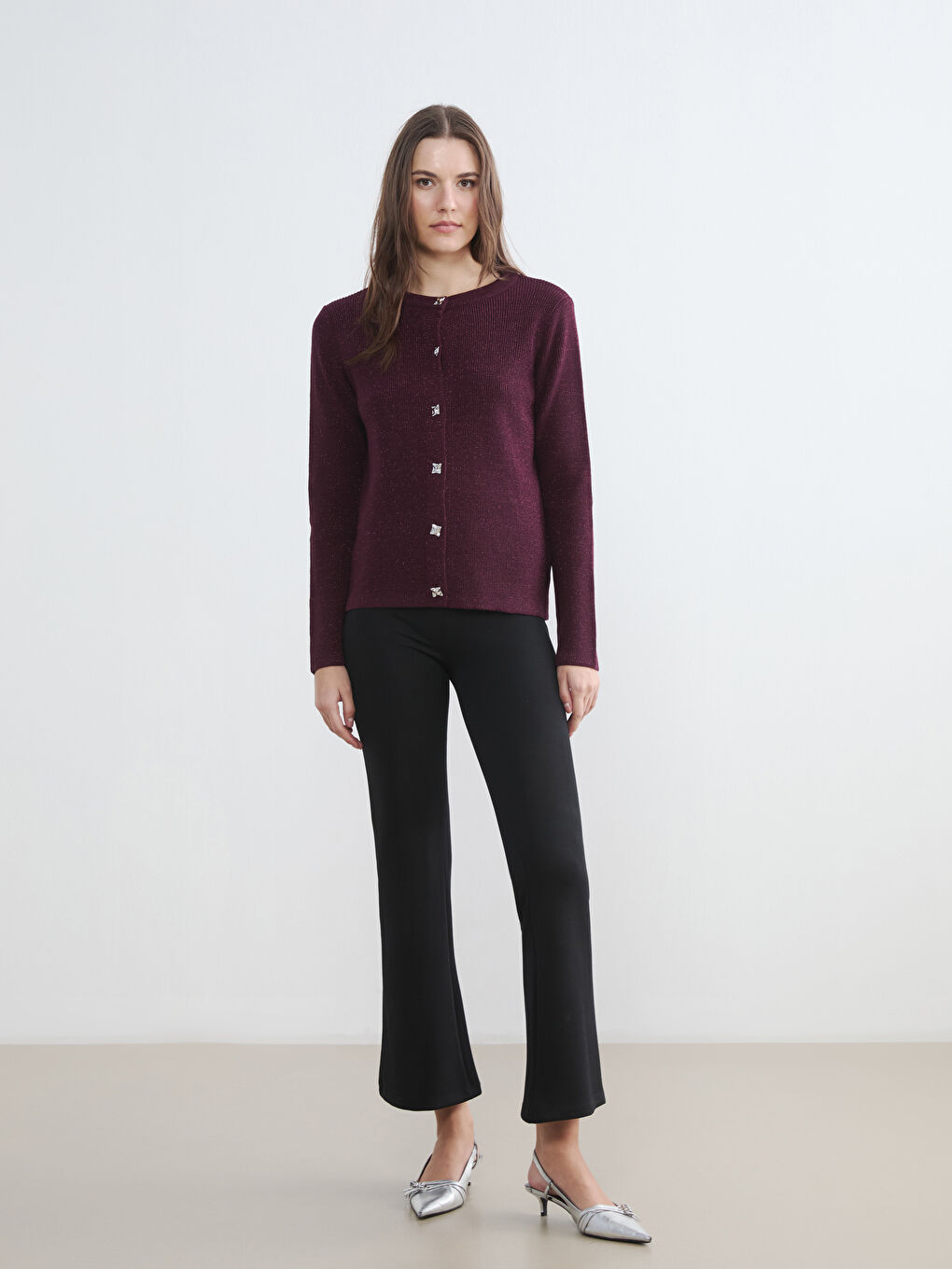 Bordo Bisiklet Yaka Kadın Triko Hırka-1