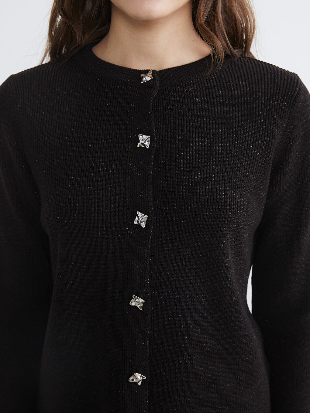 Siyah Bisiklet Yaka Kadın Triko Hırka-2