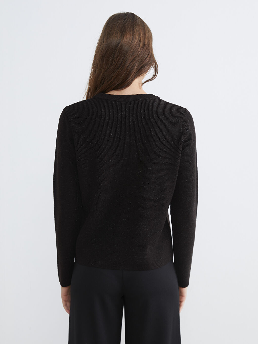 Siyah Bisiklet Yaka Kadın Triko Hırka-3