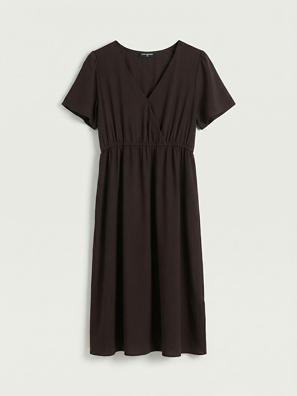 Kahverengi V Yaka Belden Oturtmalı Elbise	-4