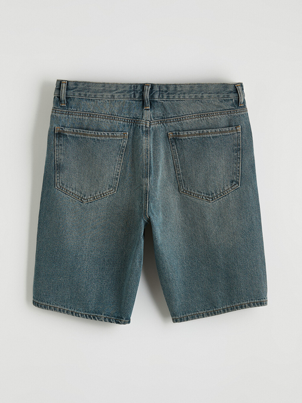 Man Green Denim Shorts-5