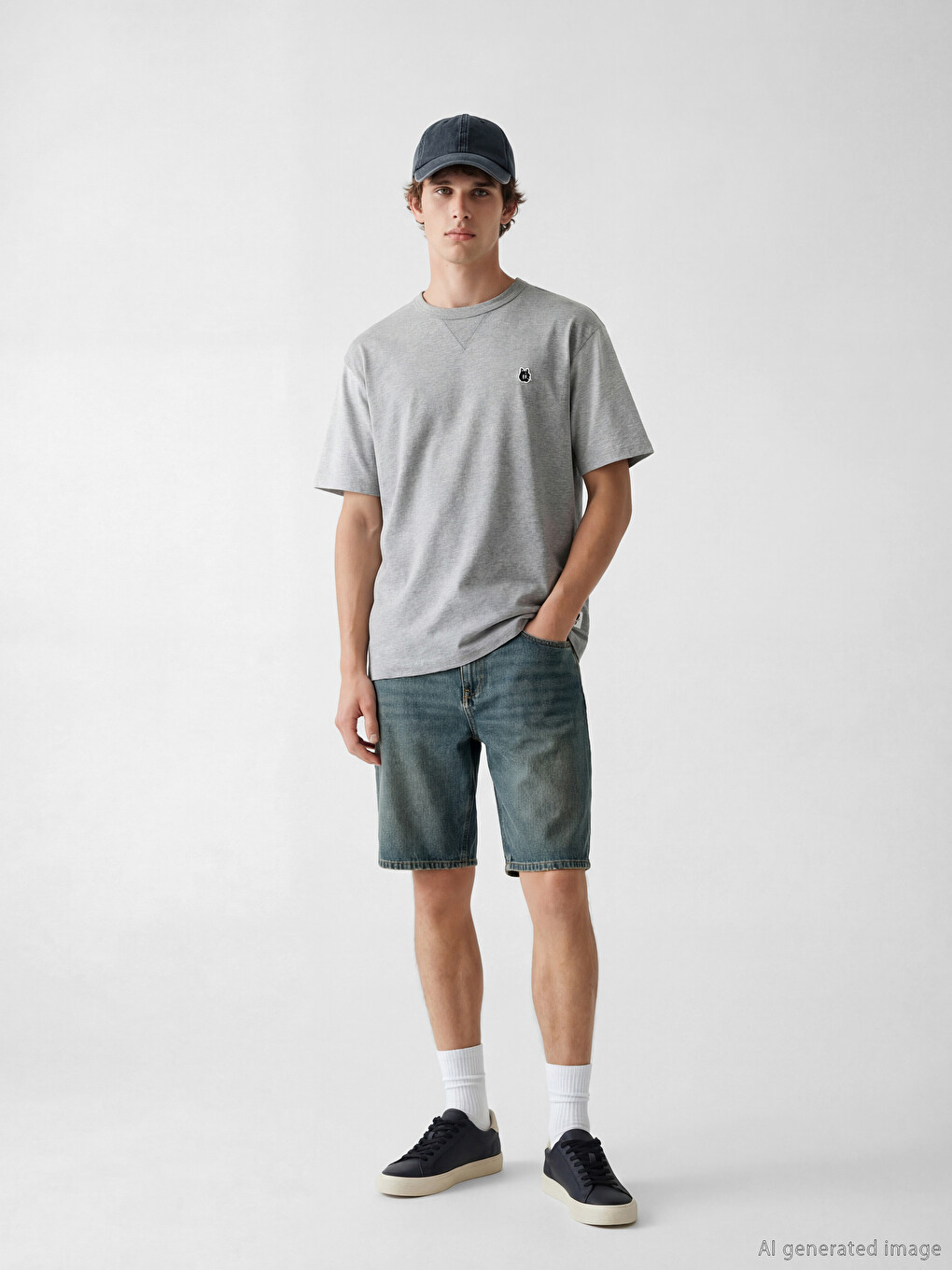 Man Green Denim Shorts