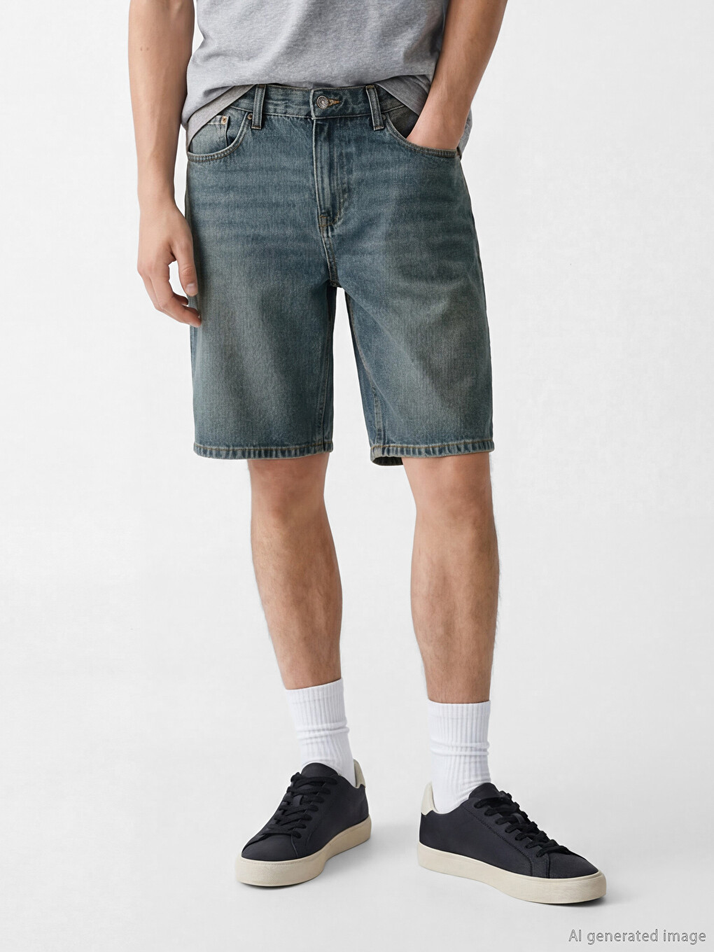 Man Green Denim Shorts-1
