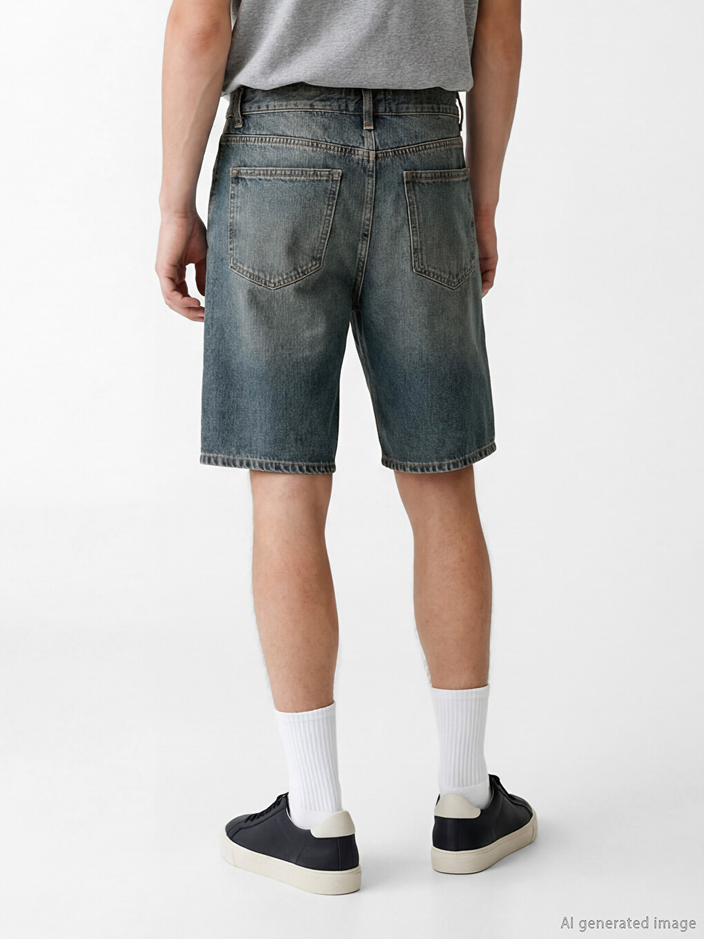 Man Green Denim Shorts-2