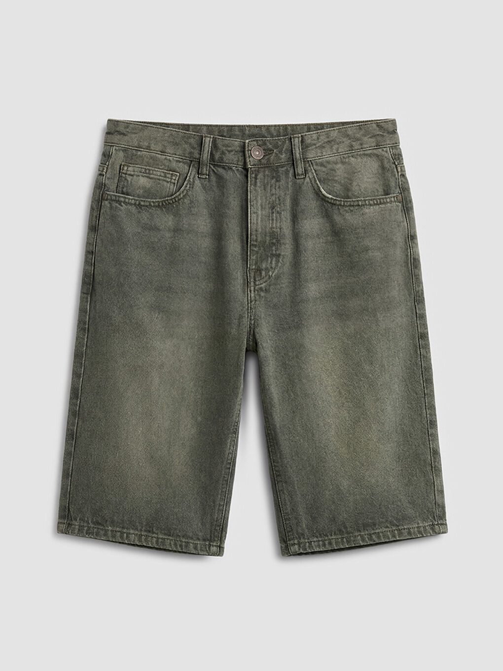 Man Green Denim Shorts-3