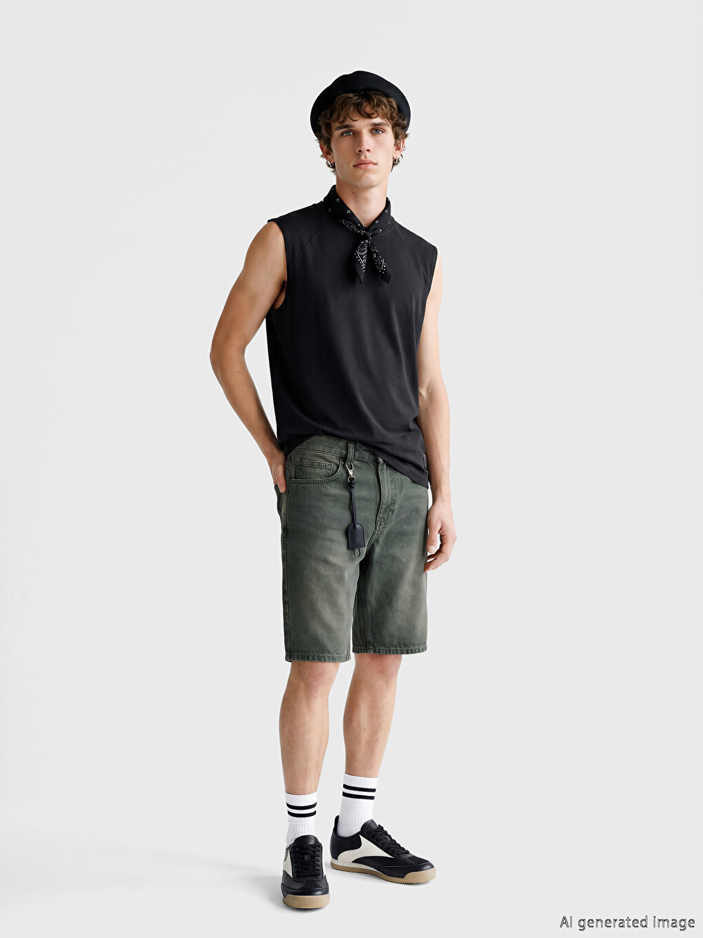 Man Green Denim Shorts