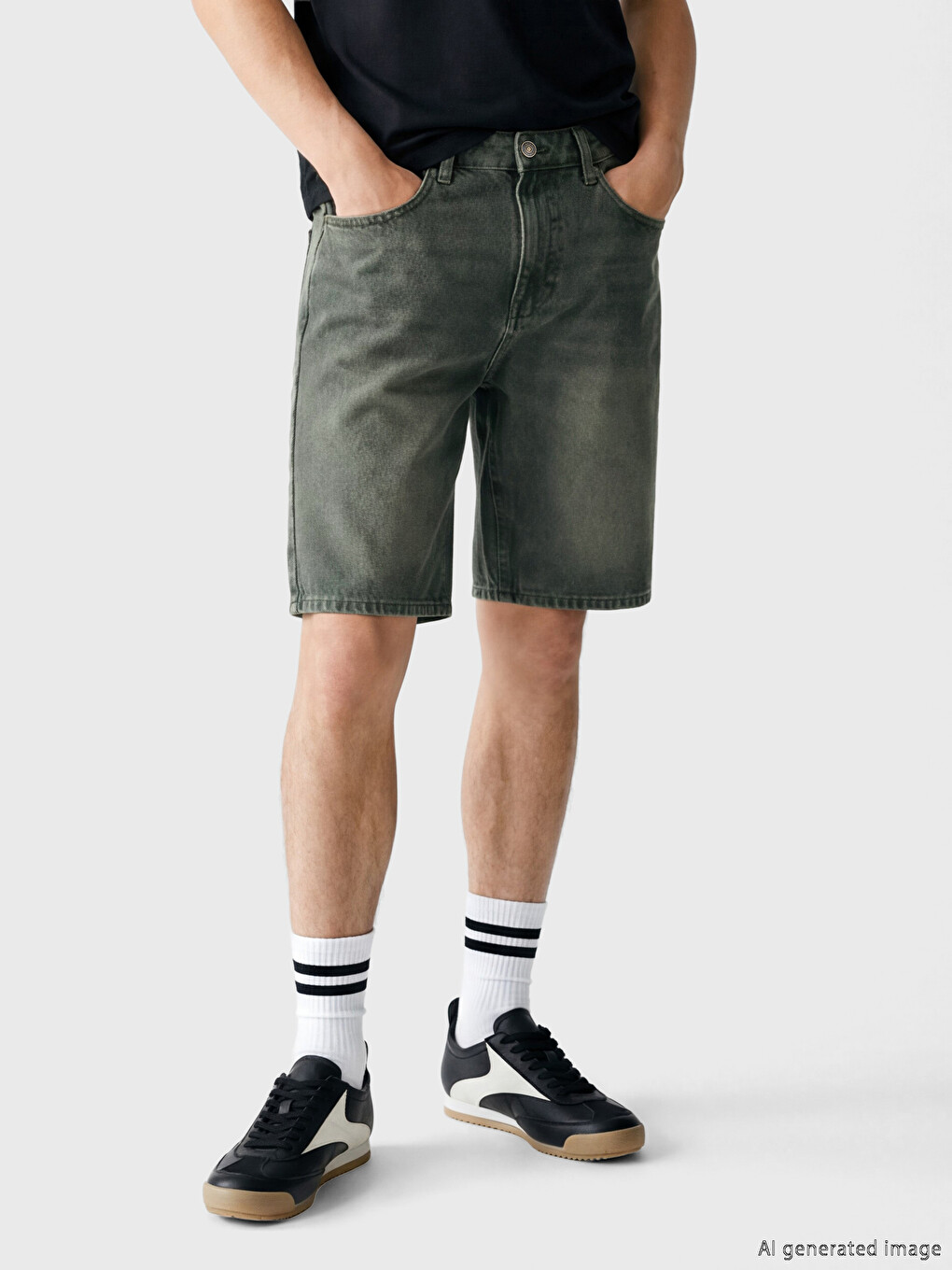 Man Green Denim Shorts-1