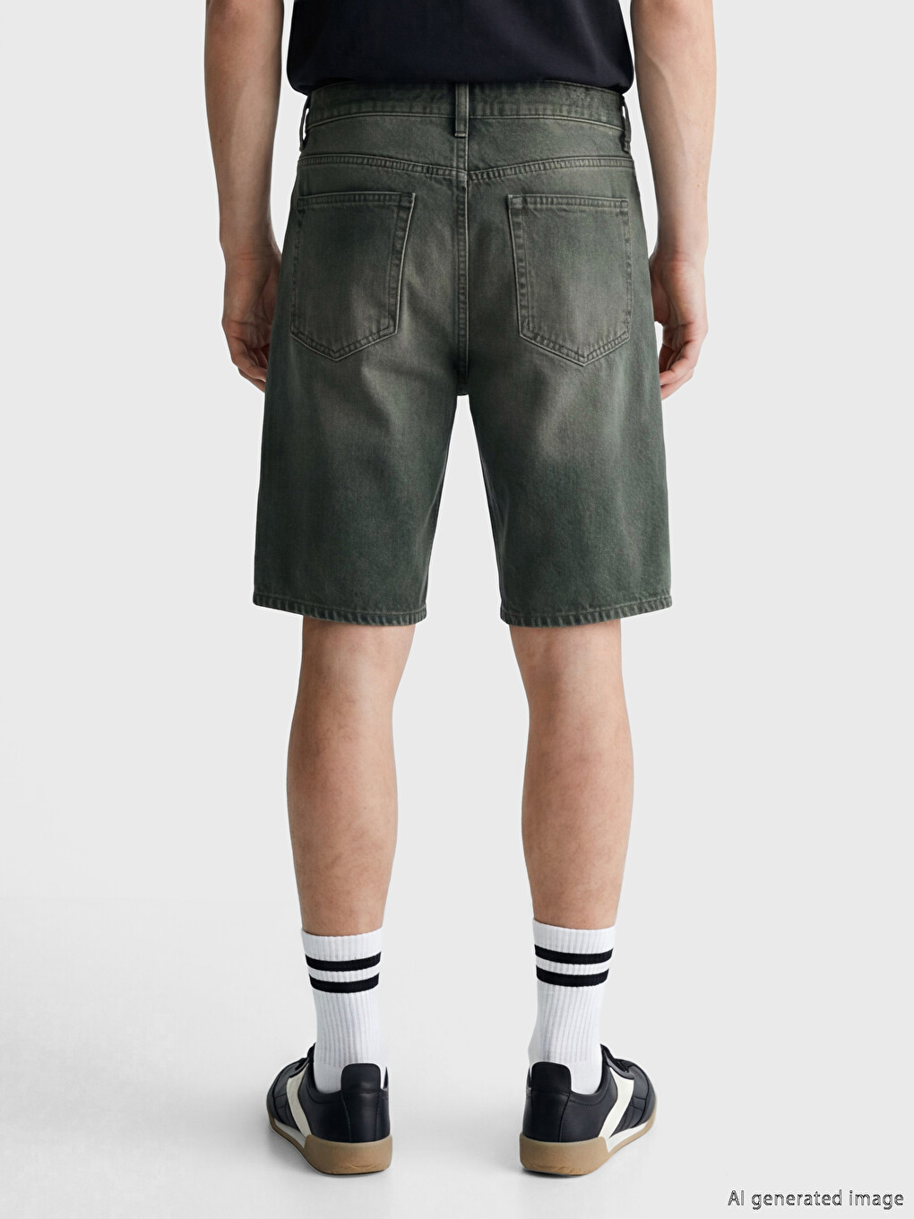 Man Green Denim Shorts-2