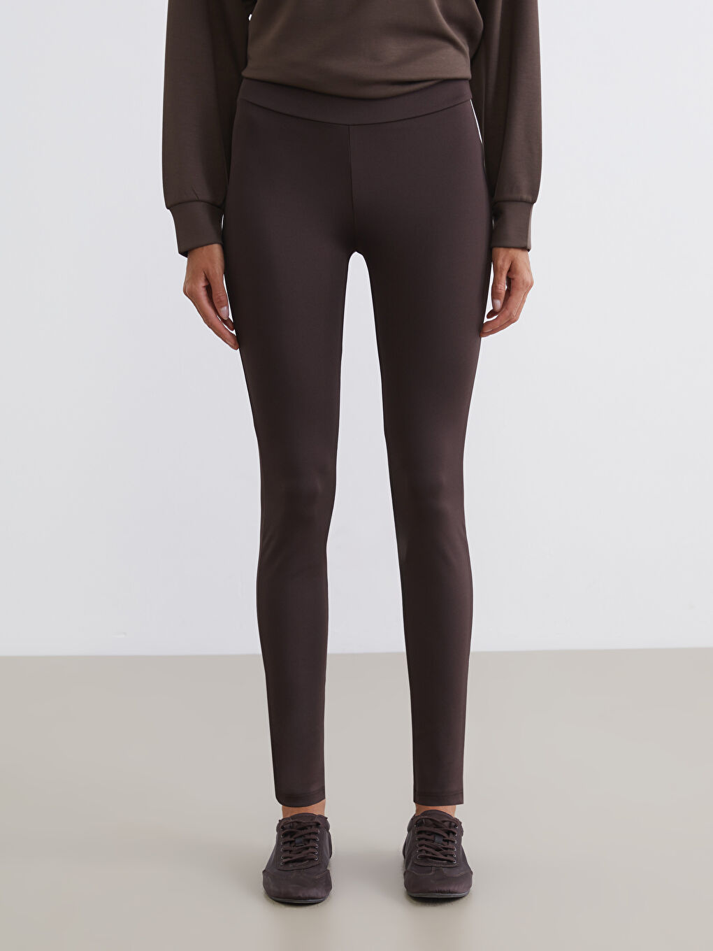 Kahverengi Yüksek Bel Kadın Tayt-1