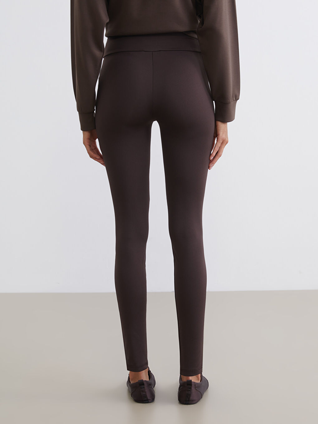 Kahverengi Yüksek Bel Kadın Tayt-3