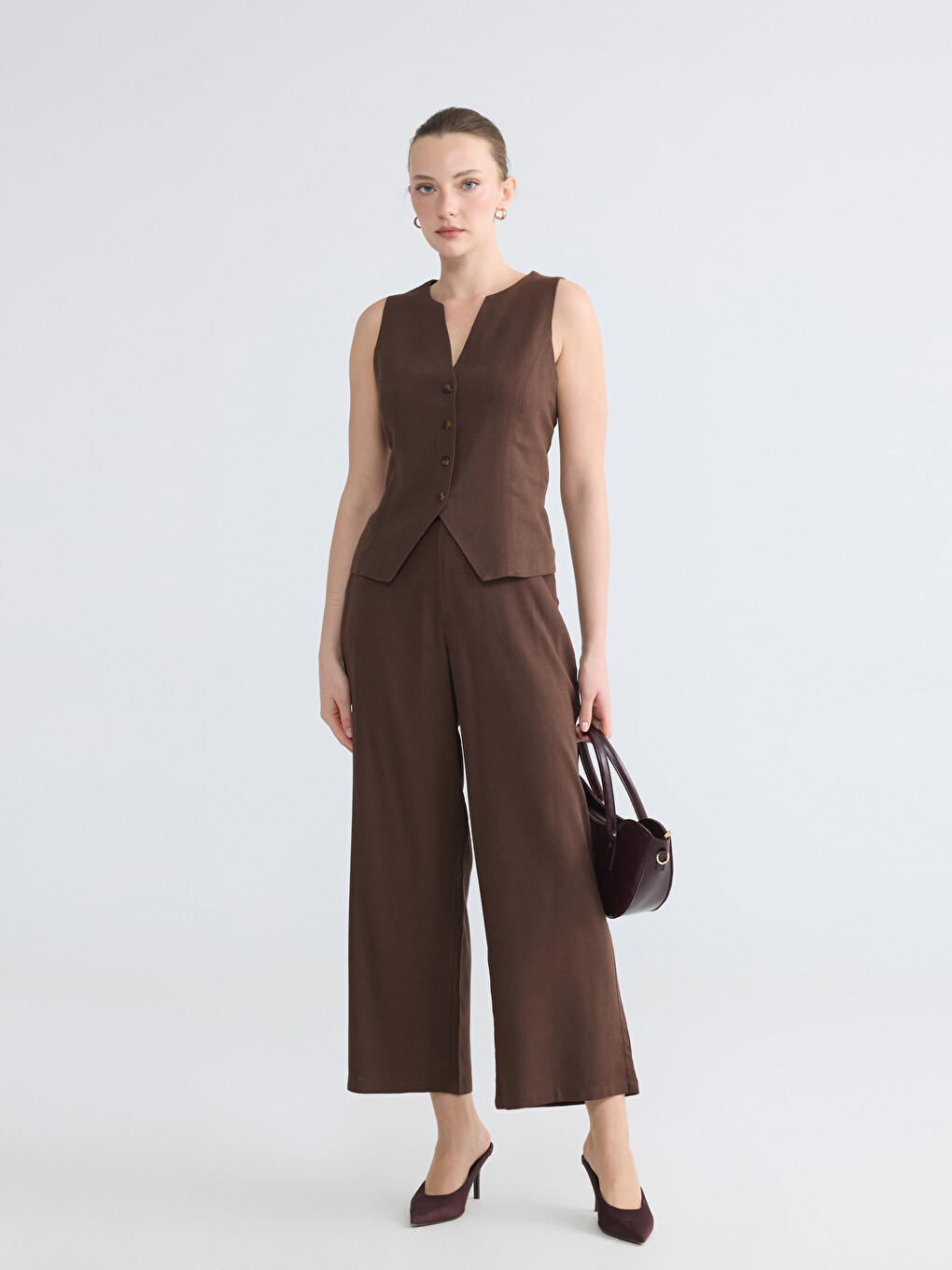 Elastic Waist Linen Blend Women's Trousers