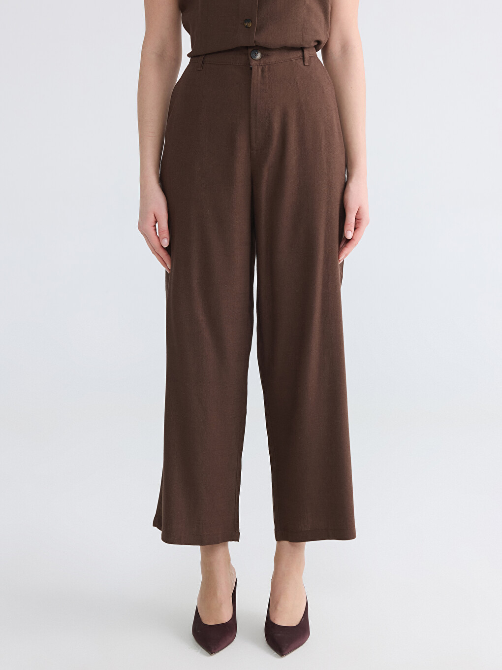 Elastic Waist Linen Blend Women's Trousers-3