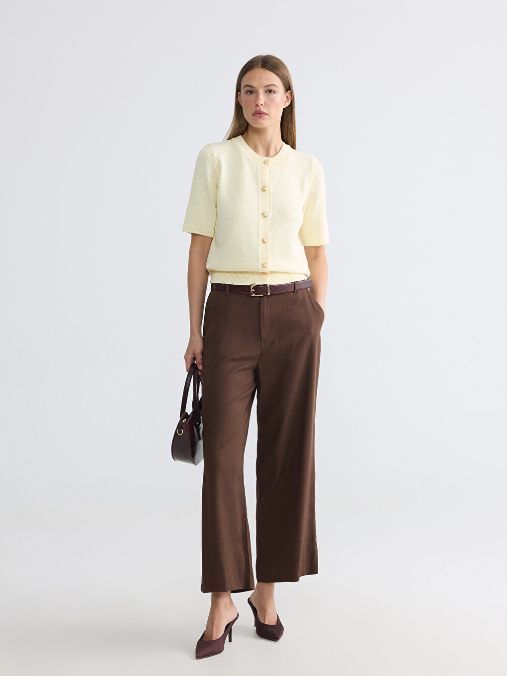 Elastic Waist Linen Blend Women's Trousers-1