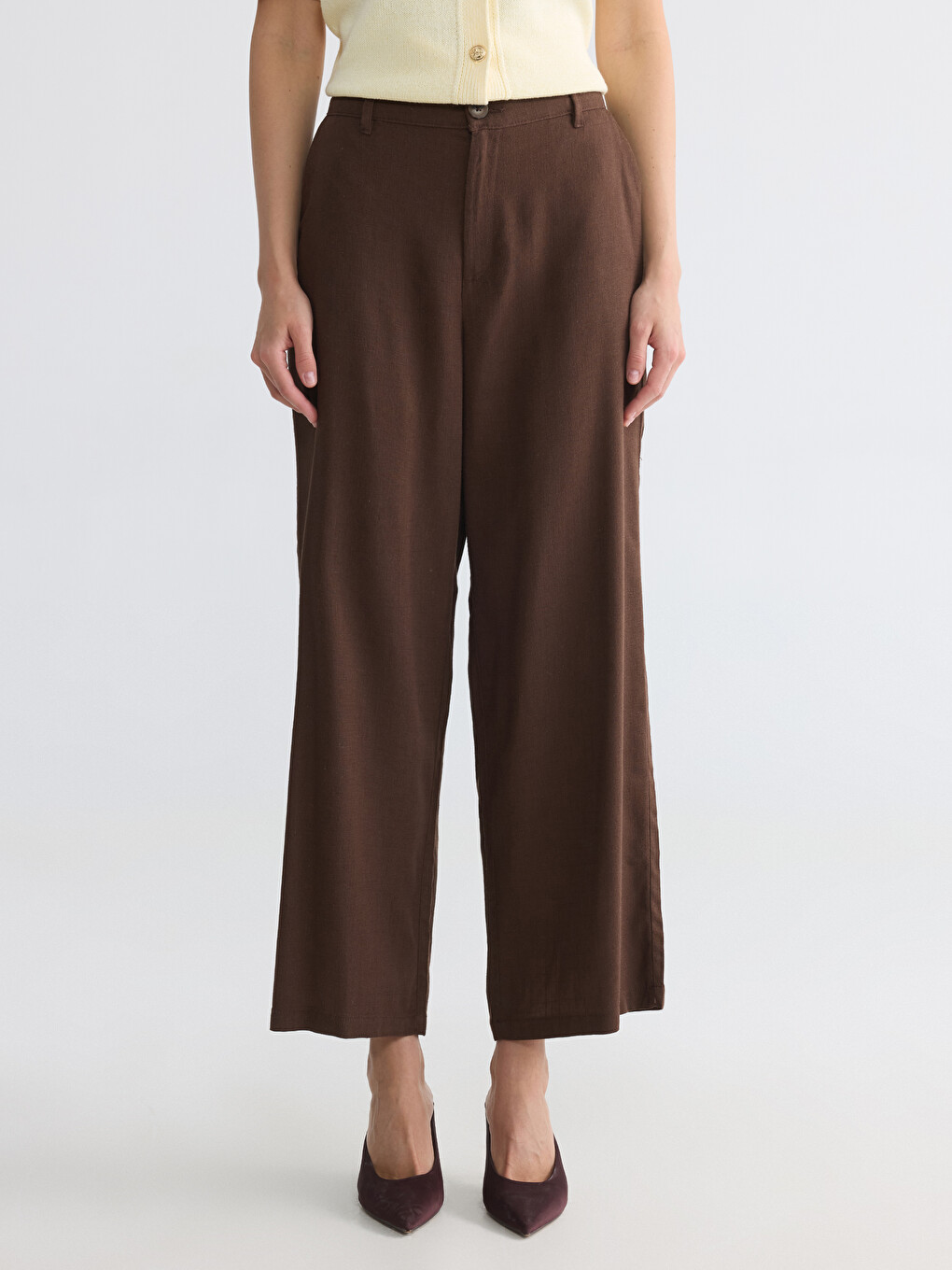 Elastic Waist Linen Blend Women's Trousers-2