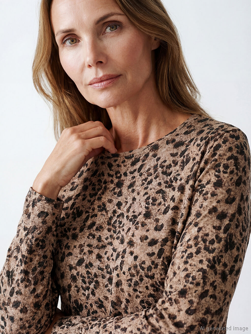 Leopard Print Blouse with a Crew Neck