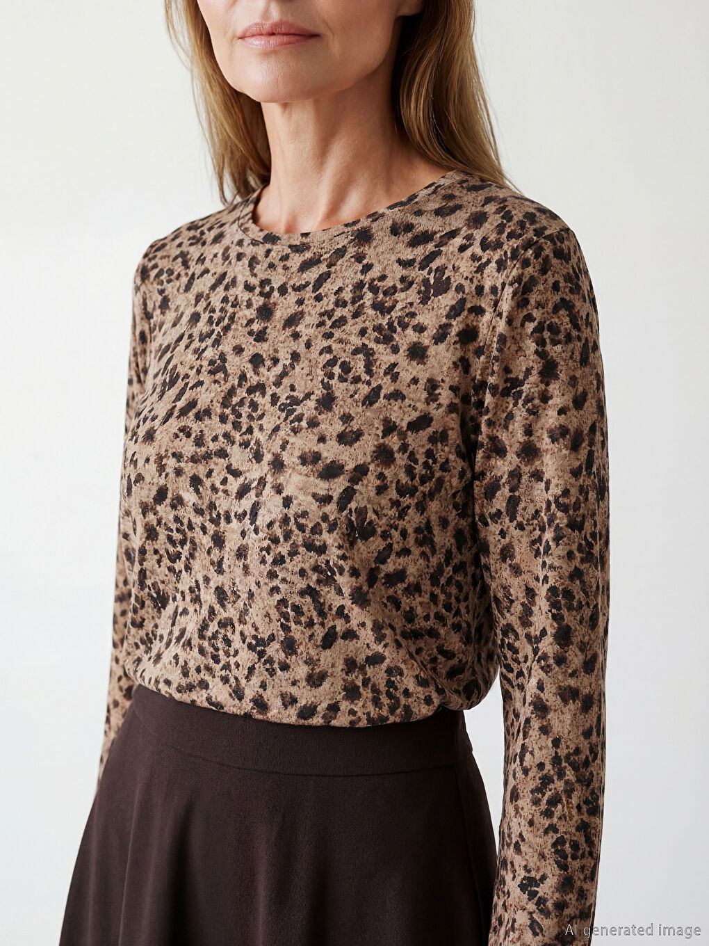 Leopard Print Blouse with a Crew Neck-2