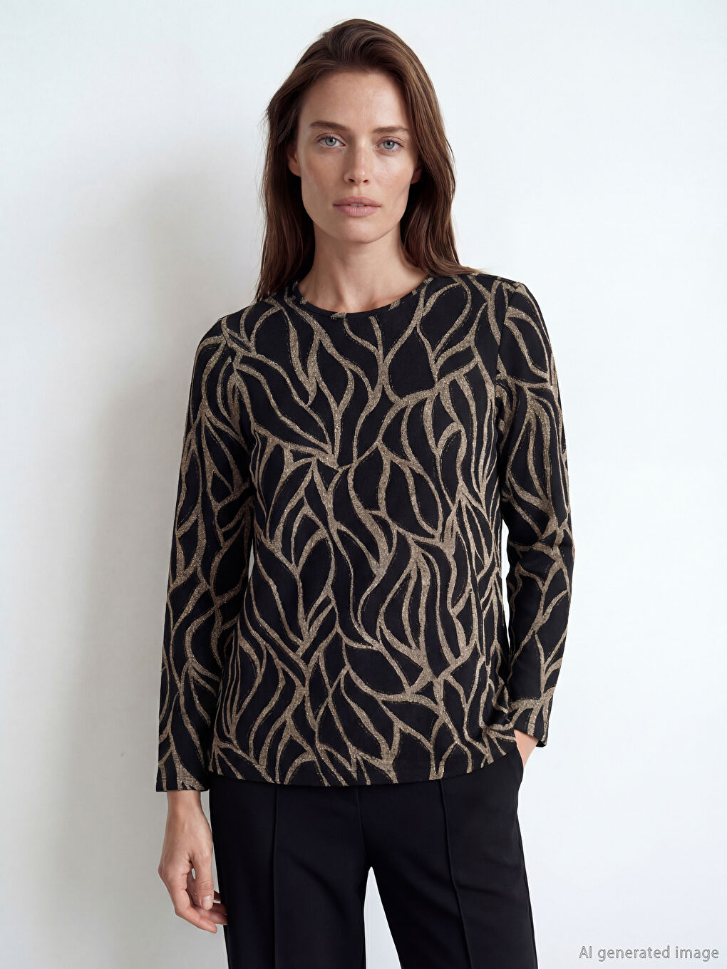 Kahverengi Bisiklet Yaka Desenli Bluz