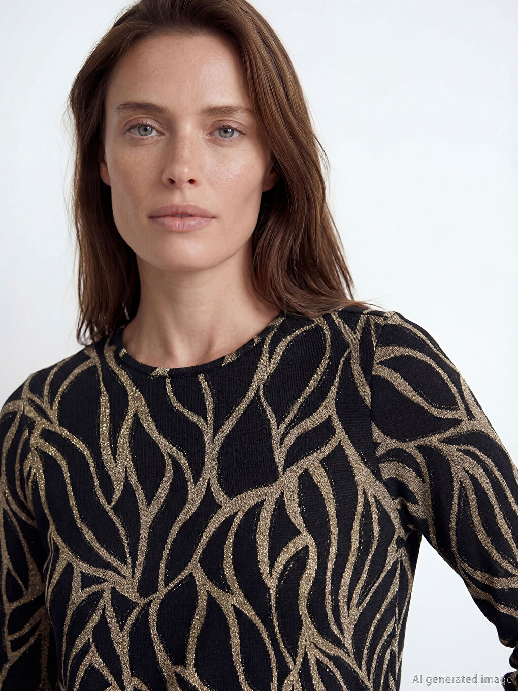 Kahverengi Bisiklet Yaka Desenli Bluz-2