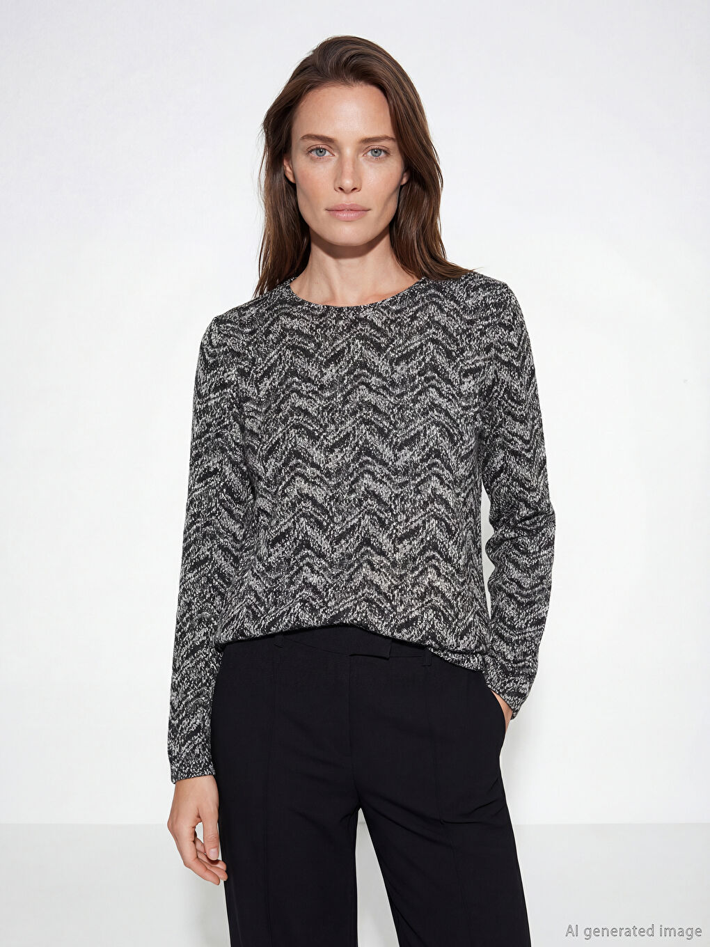 Beyaz Bisiklet Yaka Desenli Bluz