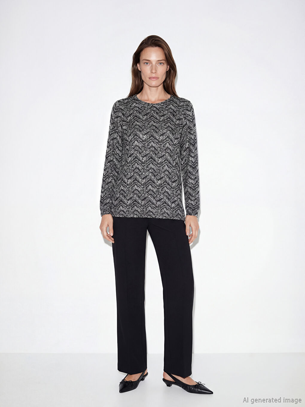 Beyaz Bisiklet Yaka Desenli Bluz-1