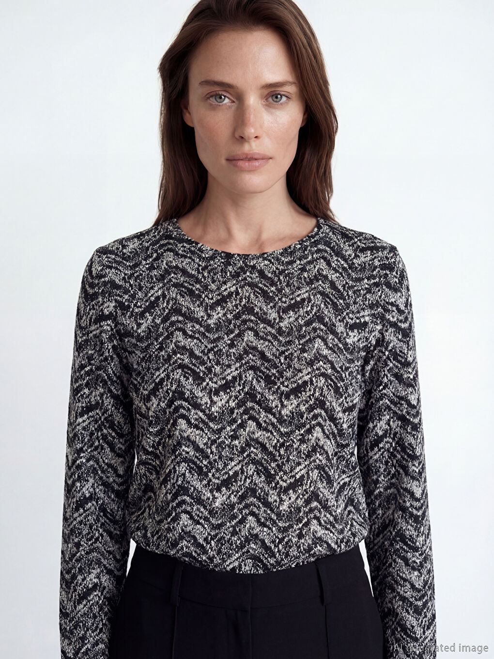 Beyaz Bisiklet Yaka Desenli Bluz-2