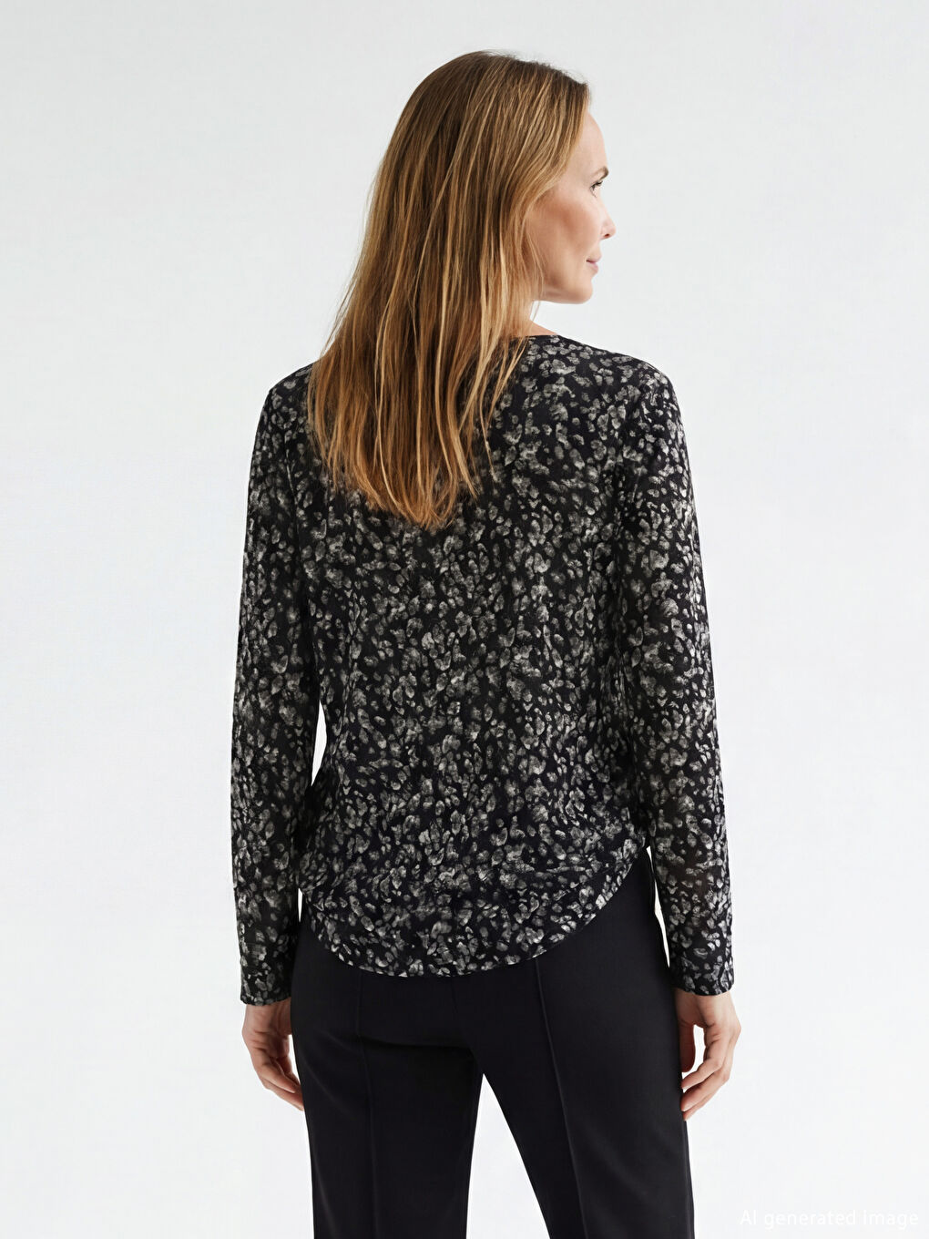 Patterned Crew Neck Blouse  -3