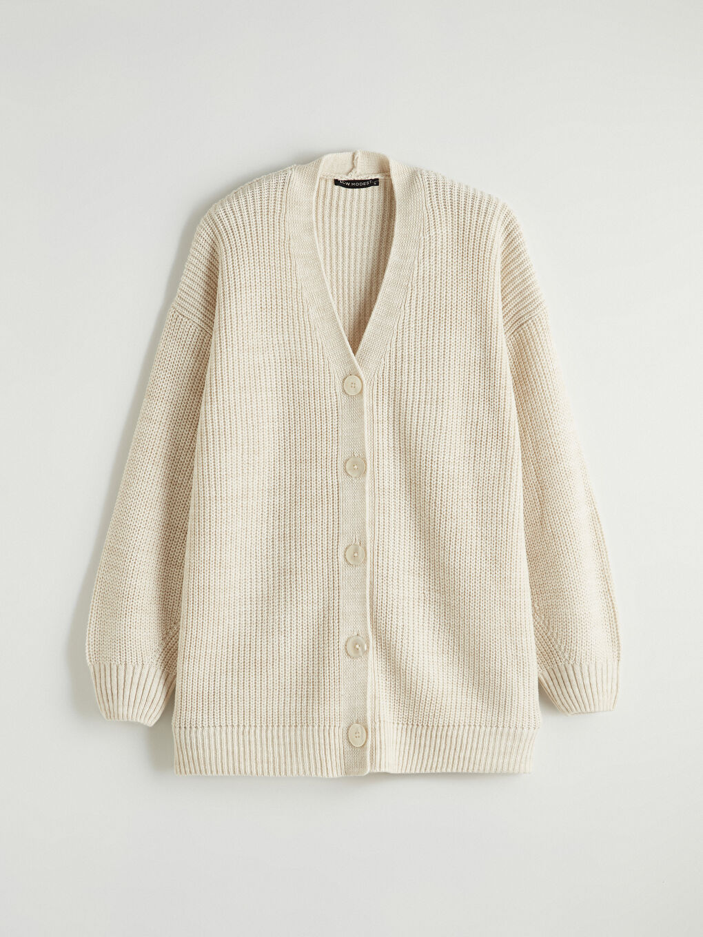 Ekru V Yaka Kadın Triko Hırka	-4